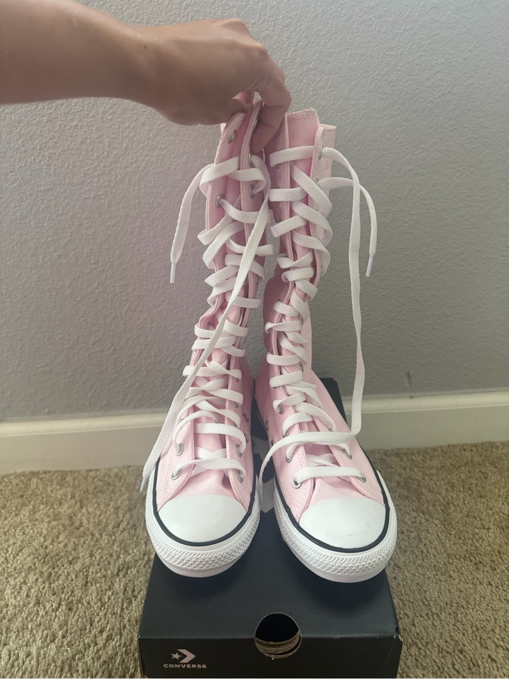 “New” Converse Pink Knee High-Top Lace-Up Boots sizeW5/3Y